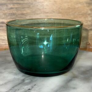 Vintage 1970's Libbey Single Juniper Green Desert Bowl gold rim